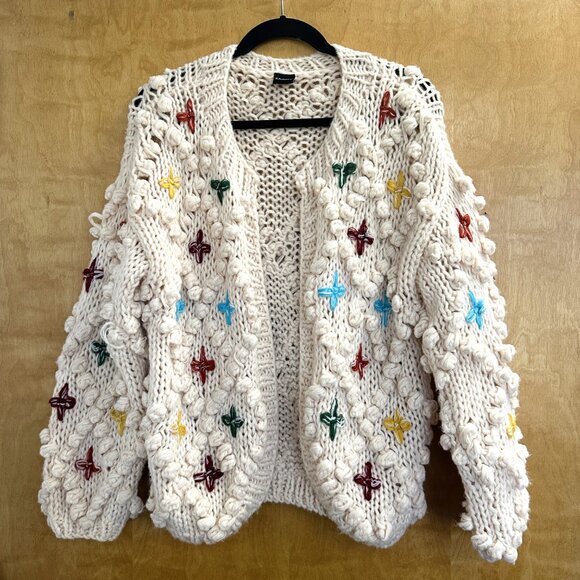 Anthropologie Chunky Knit Pom Pom Open Cardigan - Picture 5 of 7